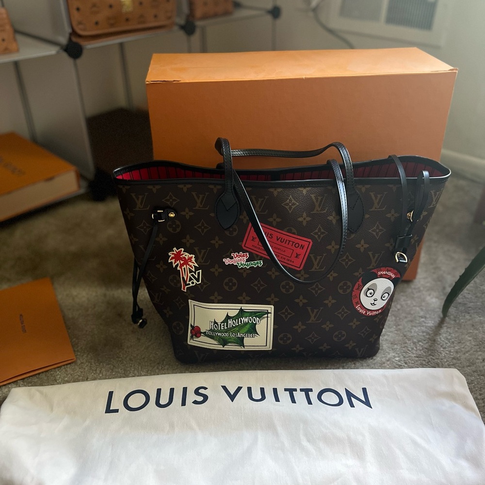 Louis Vuitton Personalized Reversible Brown Neverfull Tote with Embellishments
